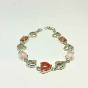 Rose Quartz With Rhodonite Silver Bracelet